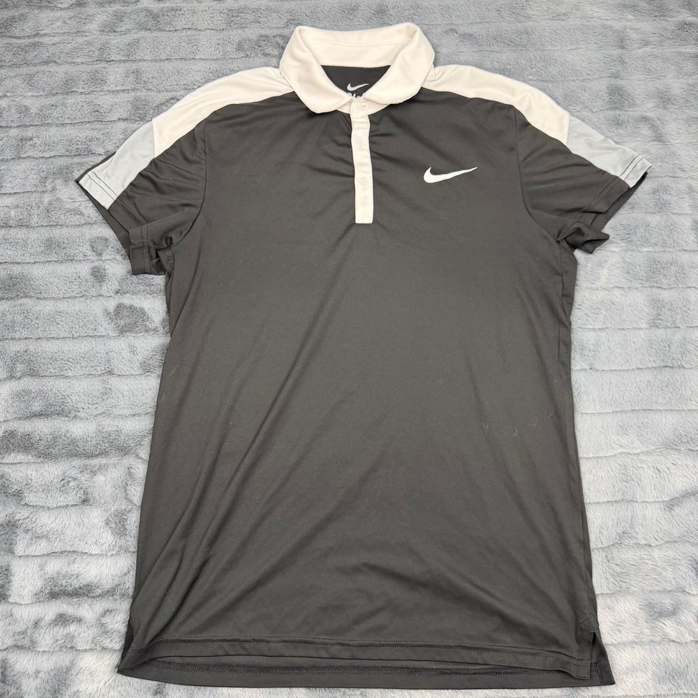 Nike Dri-FIT Polo Shirt Mens Small Black White Grey Colorblock Golf Swoosh 13560